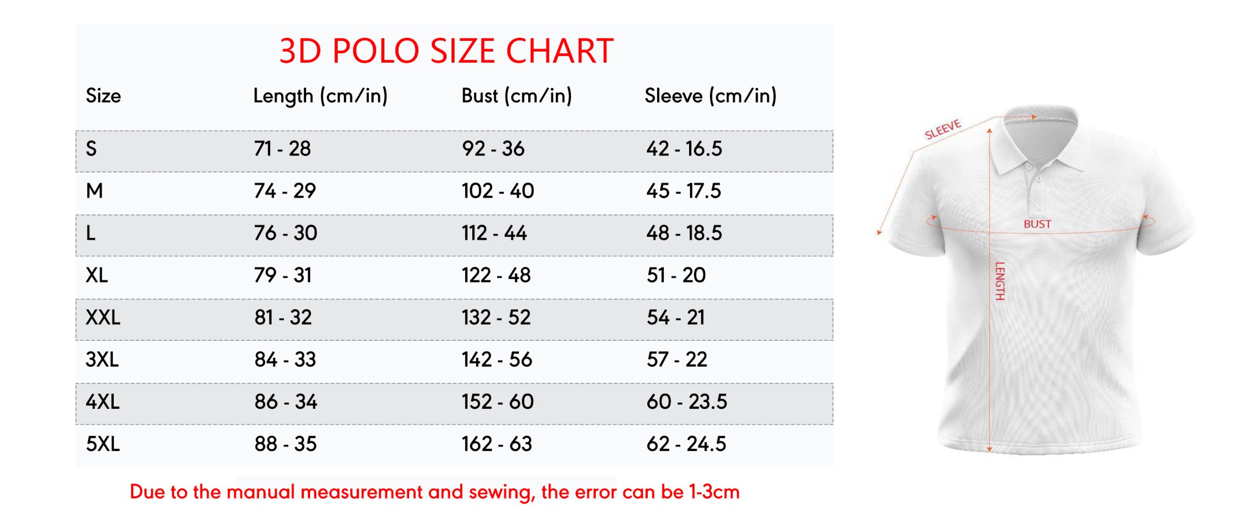 Polo Shirt Size Chart
