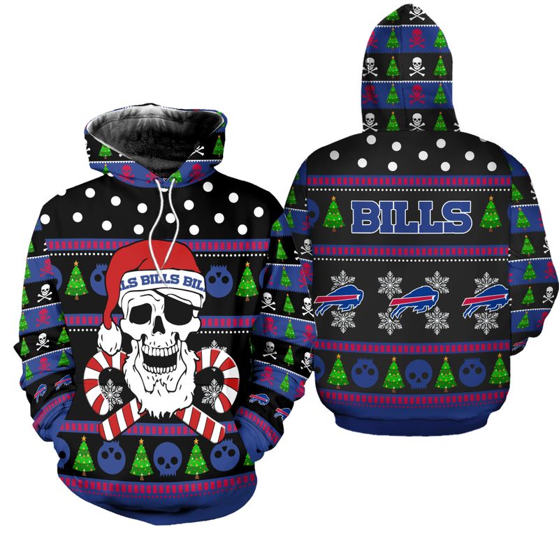 Bills Christmas Santa Skull Patterns All Over Print Hoodie