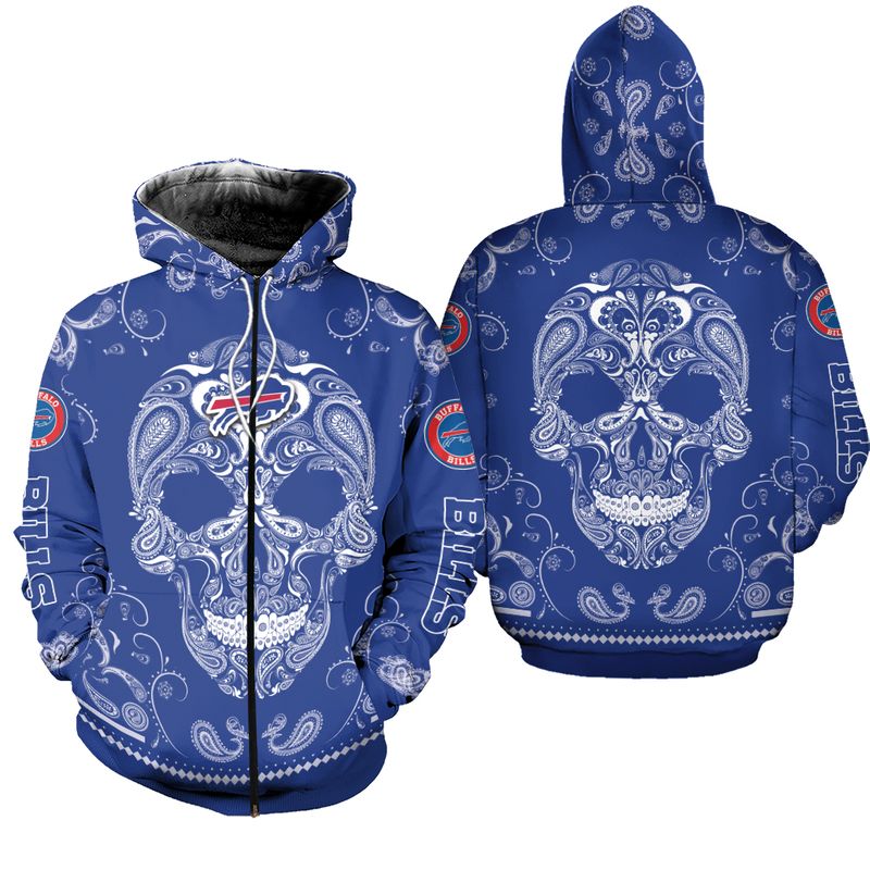 Buffalo Bills Bandana Skull All Over Print Zip Hoodie