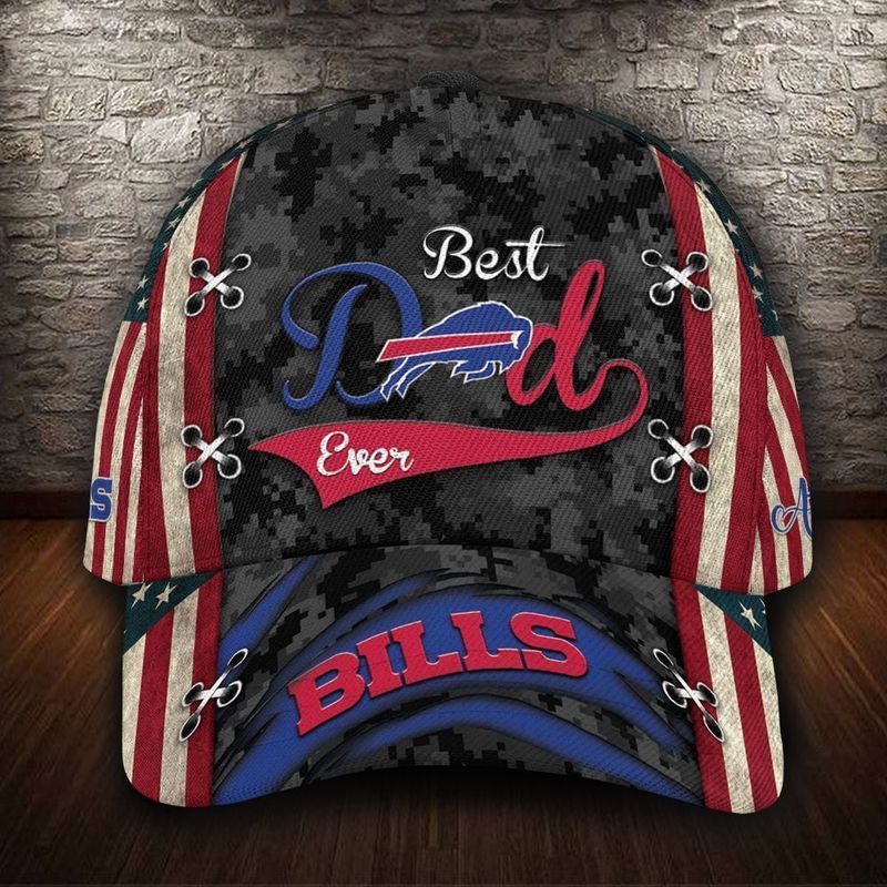 Buffalo Bills Best Dad Ever USA Flag Personalized Name Baseball Cap