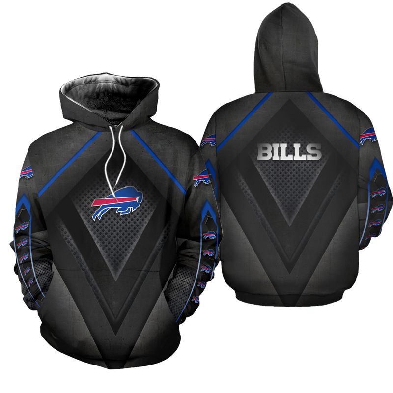 Buffalo Bills Black Steel Gridiron All Over Print Hoodie