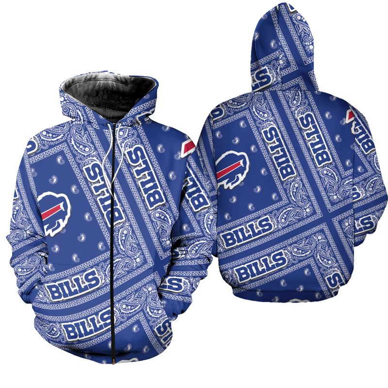 Buffalo Bills Blue Bandana All-Over Print Zip Hoodie