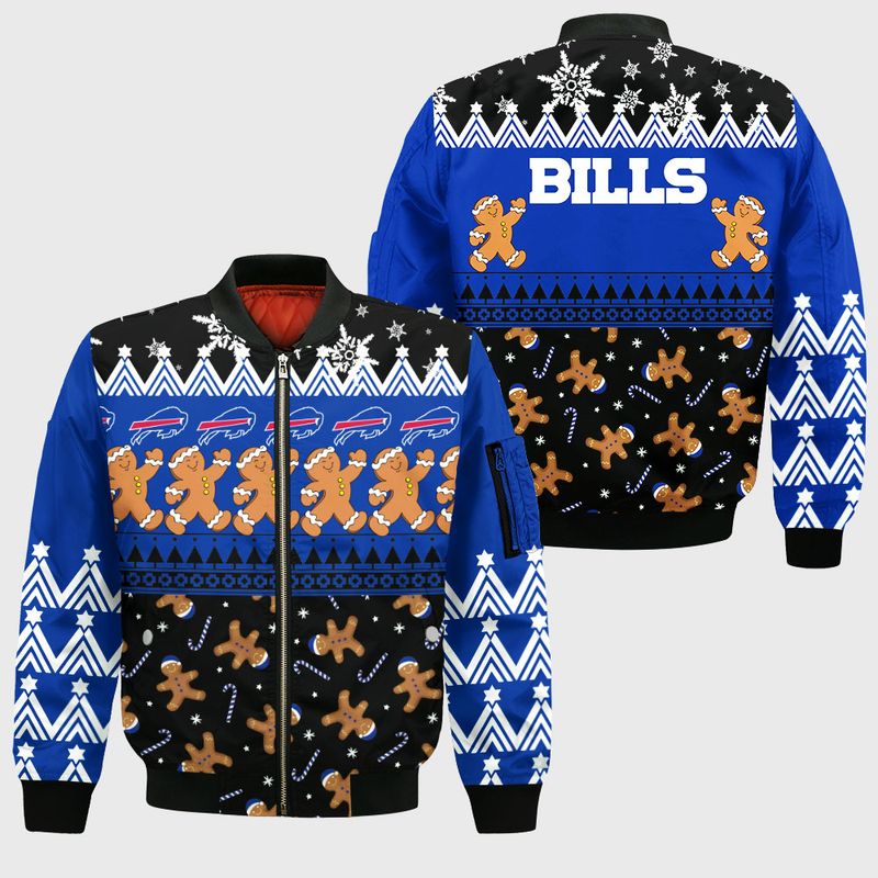 Buffalo Bills Christmas Gingerbread Man Bomber Jacket