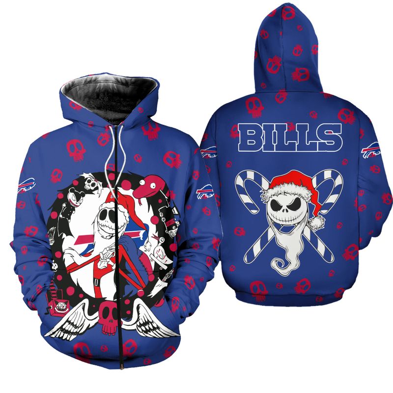 Buffalo Bills Christmas Jack Skellington All Over Print Zip Hoodie