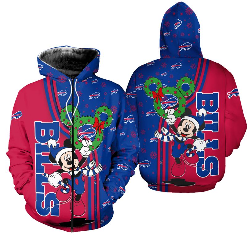 Buffalo Bills Christmas Mckey All Over Print Zip Hoodie