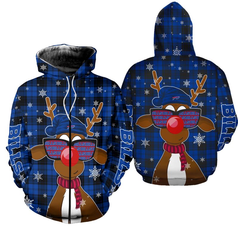 Buffalo Bills Christmas Reindeer Sunglasses Zip Hoodie