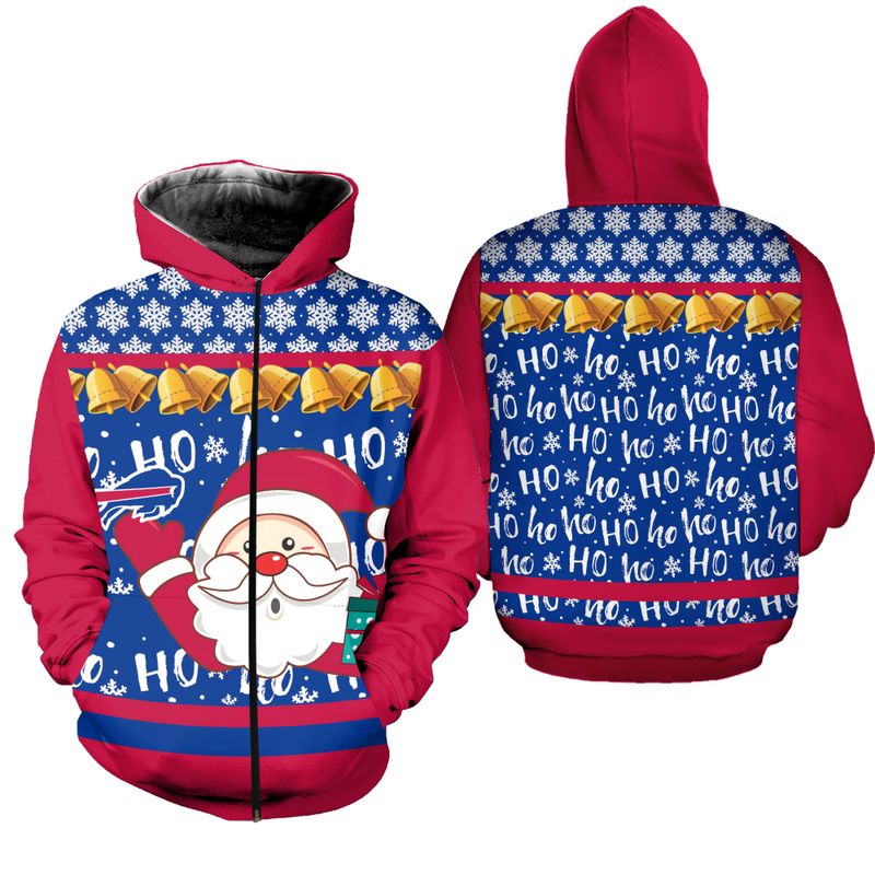 Buffalo Bills Christmas Santa Claus Ho Ho Zip Hoodie