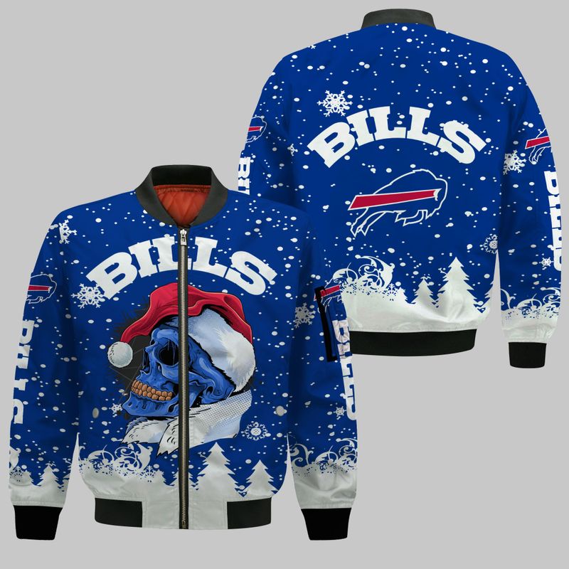 Buffalo Bills Christmas Skull All Over Print Bomber Jacket