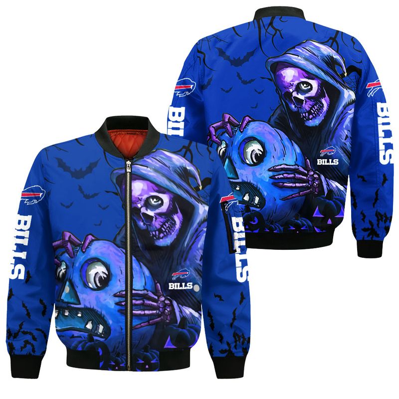 Buffalo Bills Death Skull Pumpkin Halloween Bomber Jacket
