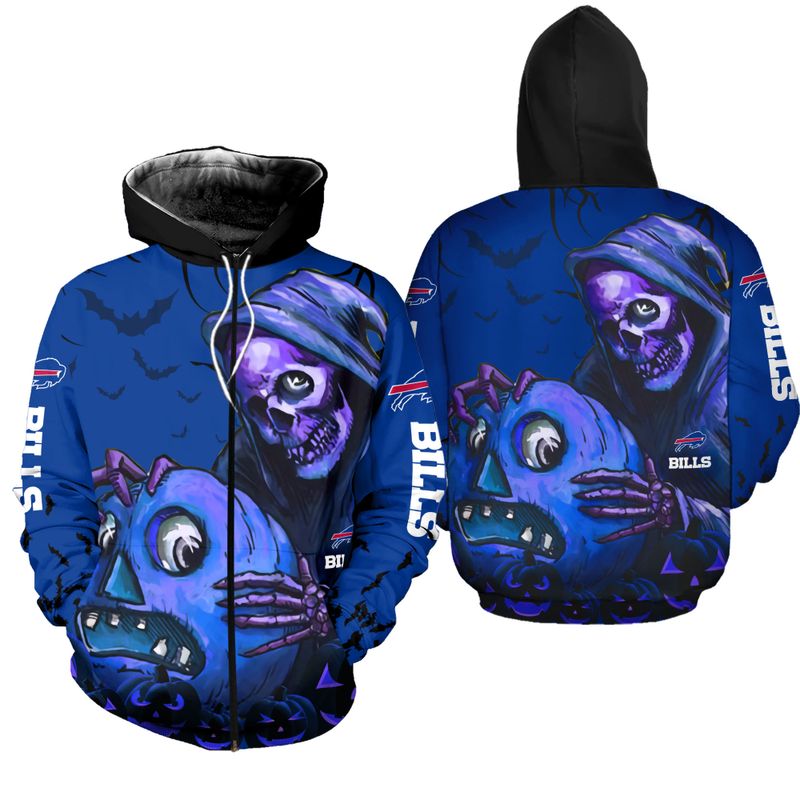 Buffalo Bills Death Skull Pumpkin Halloween Zip Hoodie