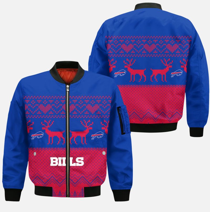 Buffalo Bills Festive Reindeer Ugly Christmas Bomber Jacket