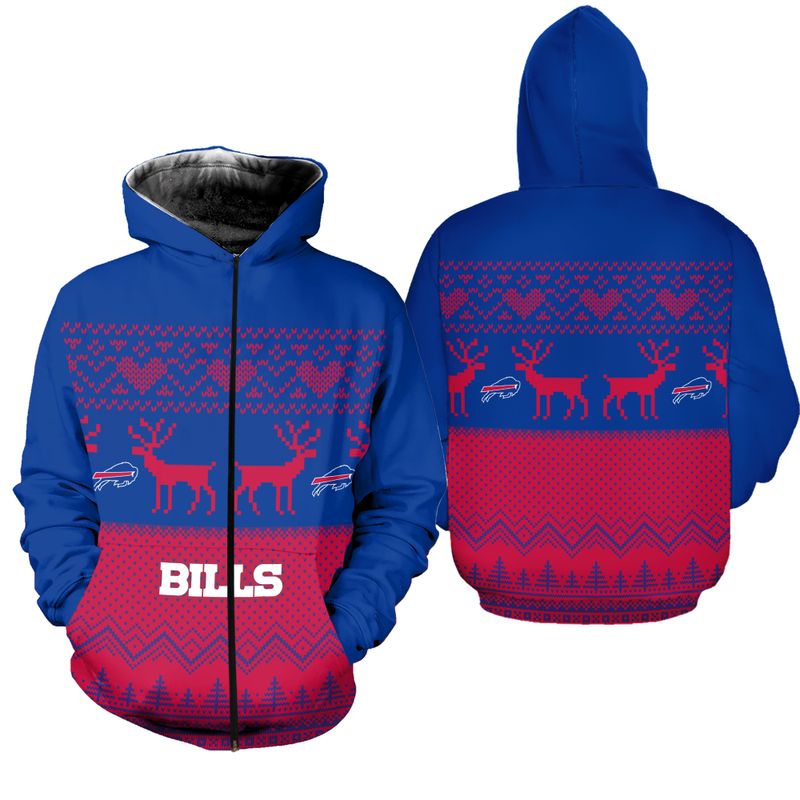Buffalo Bills Festive Reindeer Ugly Christmas Zip Hoodie