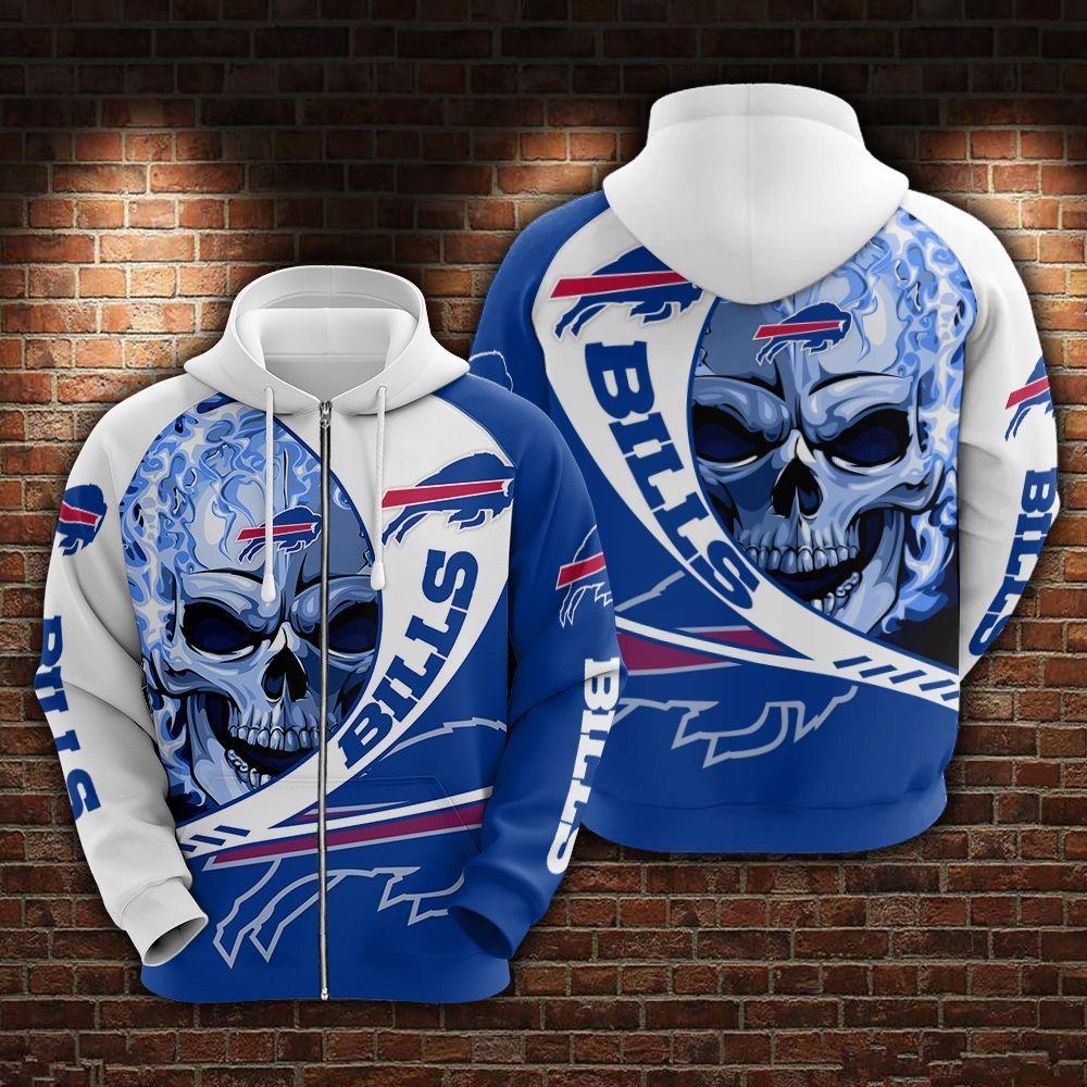 Buffalo Bills Flaming Skull Zip Hoodie