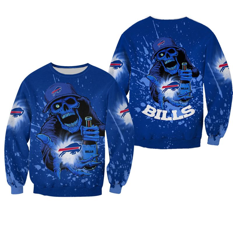 Buffalo Bills Halloween Skull Blue All Over Print Sweatshirt