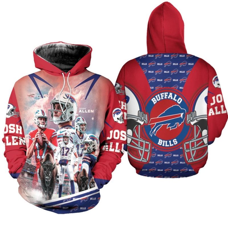 Buffalo Bills Josh Allen 17 Legendary Captain Logo Team Red Hoodie