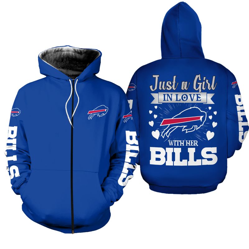 Buffalo Bills Just a Girl in Love All Over Print Zip Hoodie