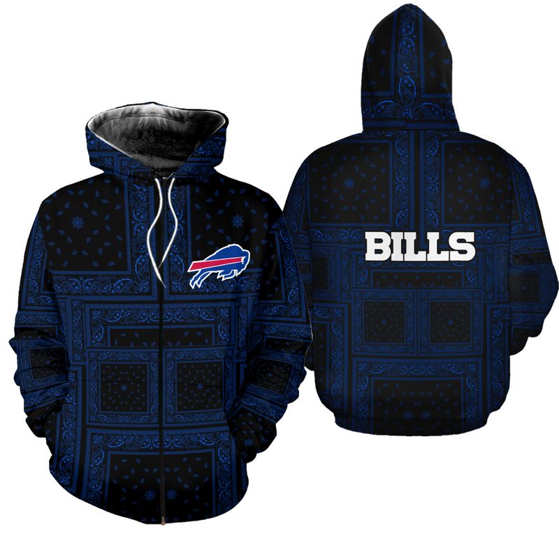 Buffalo Bills Midnight Paisley All Over Print Zip Hoodie