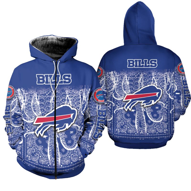 Buffalo Bills Paisley Wave All Over Print Zip Hoodie