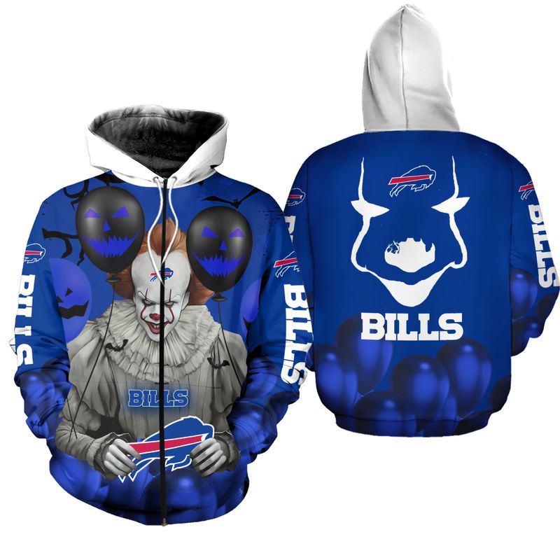 Buffalo Bills Pennywise the Dancing Clown IT Hallowen Zip Hoodie