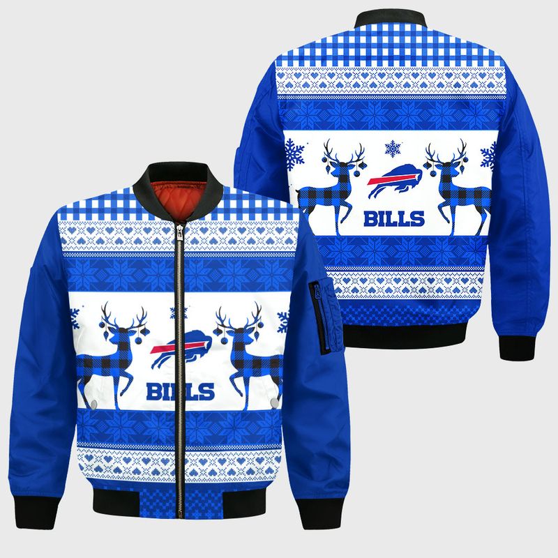 Buffalo Bills Plaid Reindeer Christmas Bomber Jacket