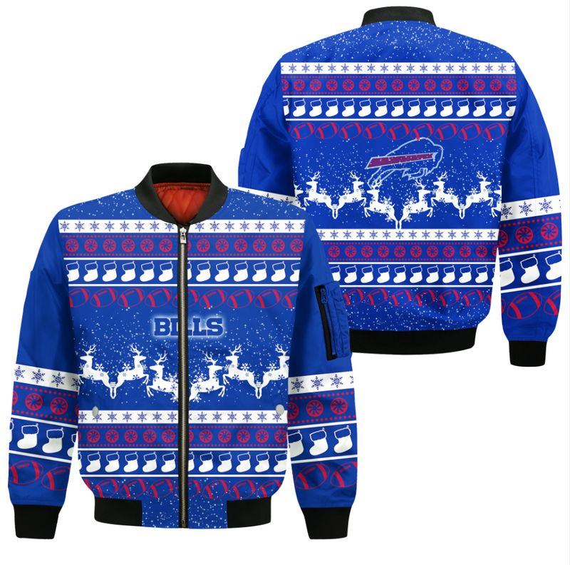 Buffalo Bills Reindeer Snowfall Christmas Bomber Jacket