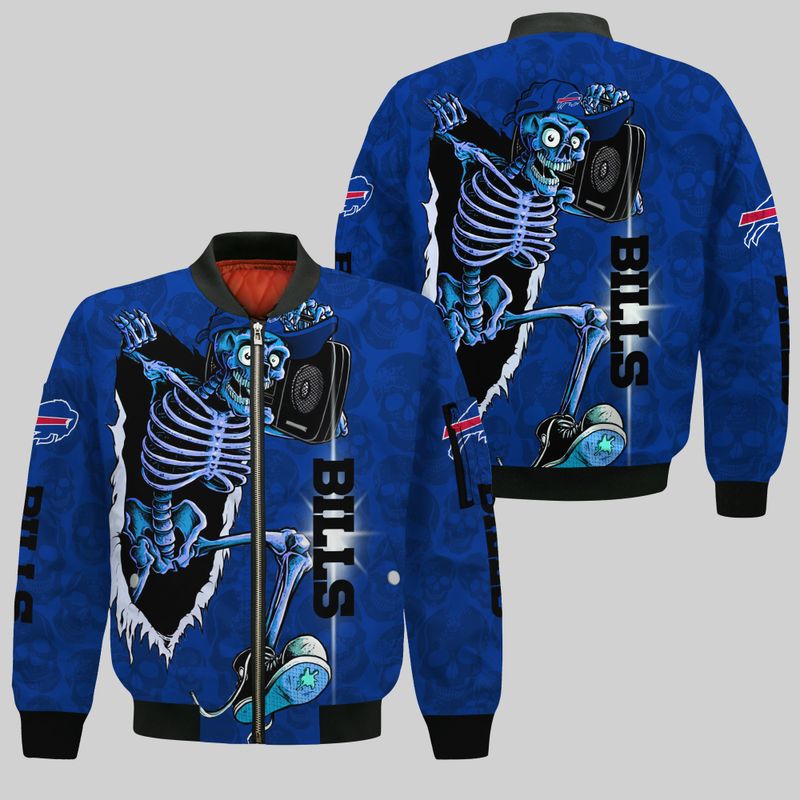 Buffalo Bills Skeleton DJ All Over Print Bomber Jacket