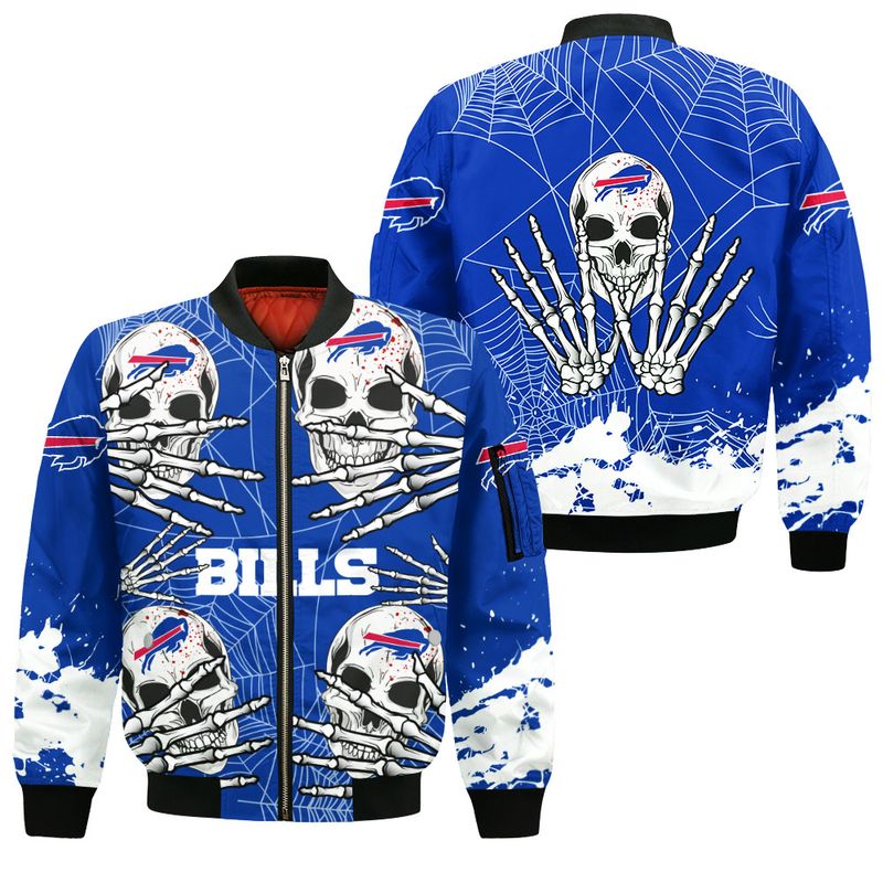 Buffalo Bills Skeleton Skull Web All Over Print Bomber Jacket
