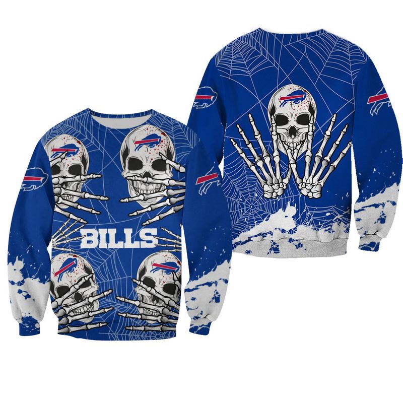 Buffalo Bills Skeleton Skull Web All Over Print Sweatshirt