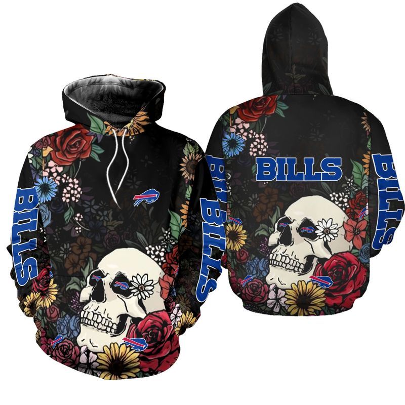 Buffalo Bills Skull And Flowers All Over Print Hoodie