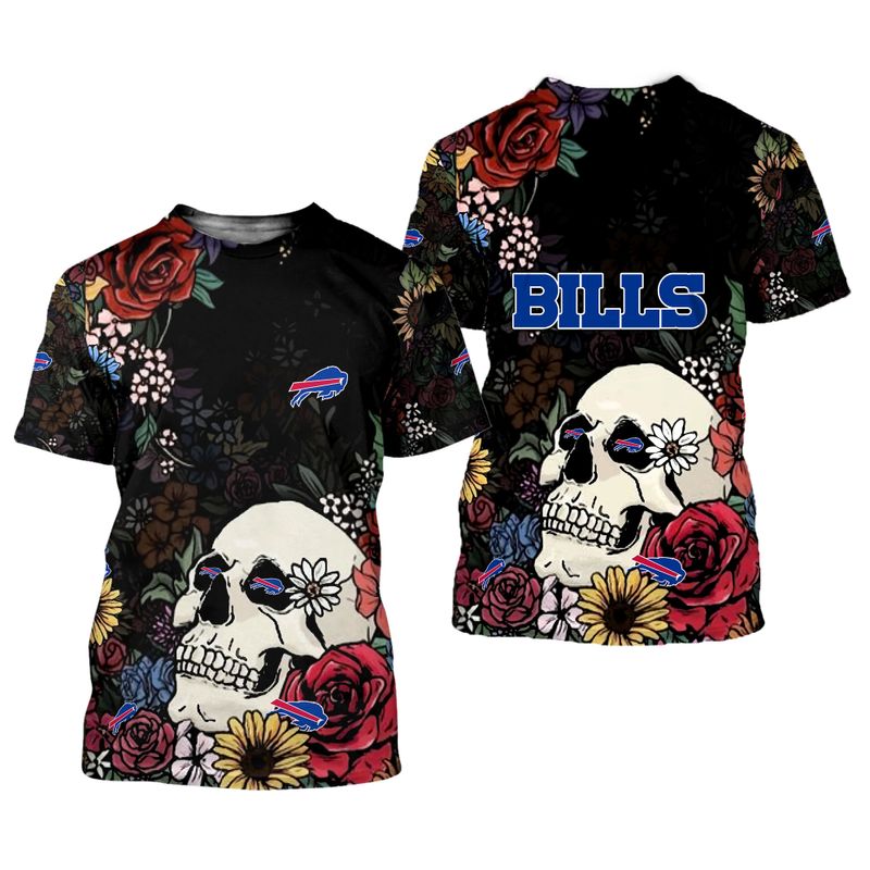 Buffalo Bills Skull And Flowers All Over Print Shirt