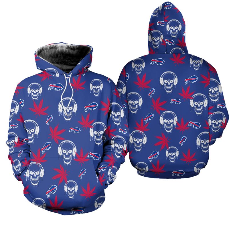 Buffalo Bills Skull and Weed Leaves Hoodie