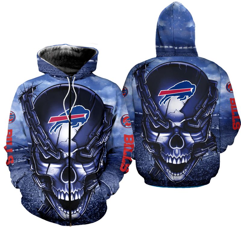 Buffalo Bills Skull Chains All Over Print Zip Hoodie