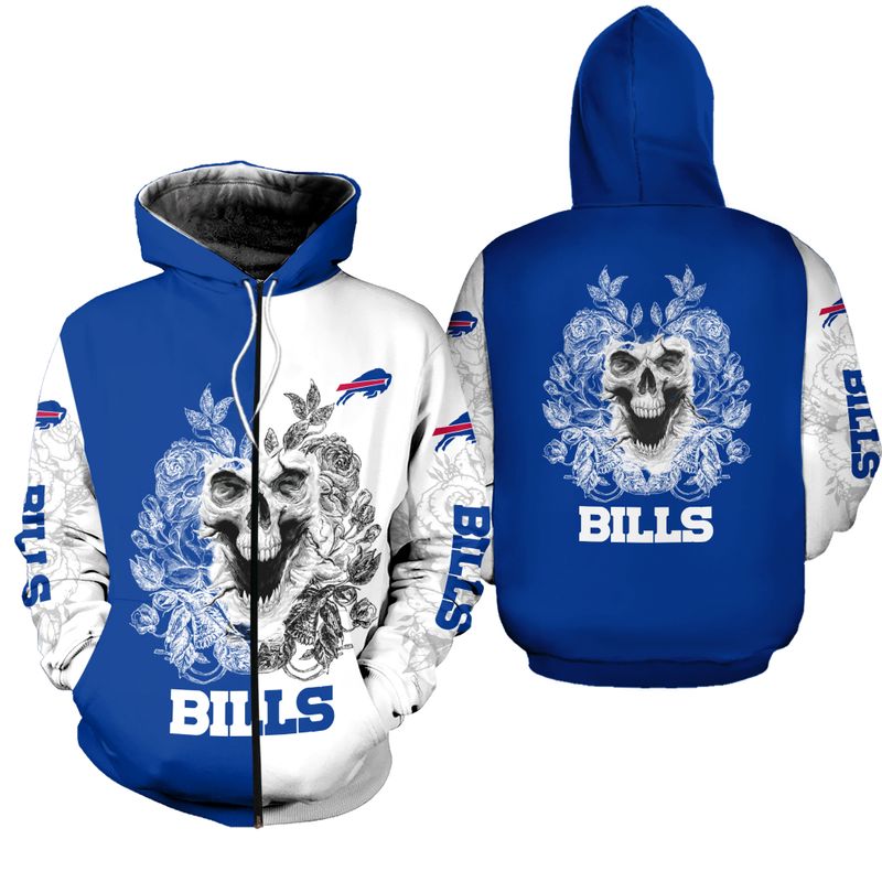 Buffalo Bills Skull Floral Gothic All Over Print Zip Hoodie