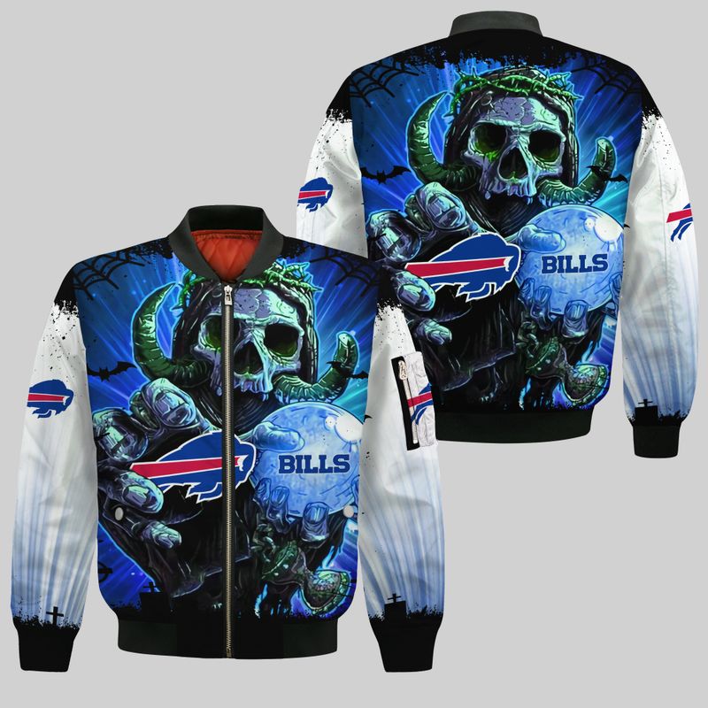 Buffalo Bills Skull Halloween Mystic Reaper Bomber Jacket