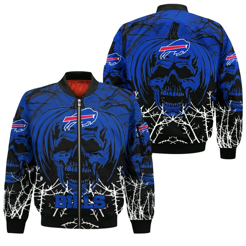 Buffalo Bills Skull Pumpkin Halloween Bomber Jacket