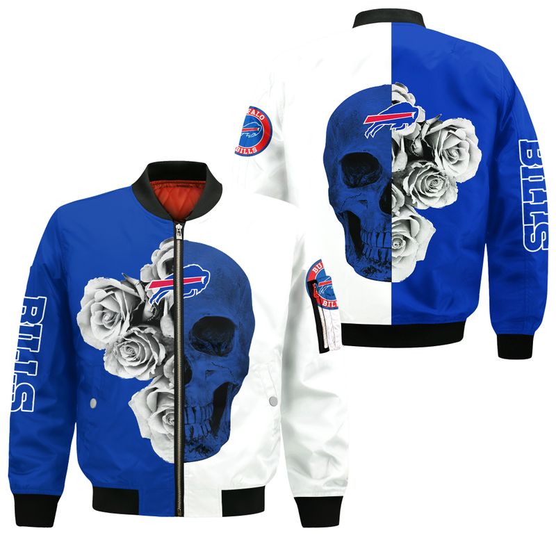 Buffalo Bills Skull & Roses Split All Over Print Bomber Jacket