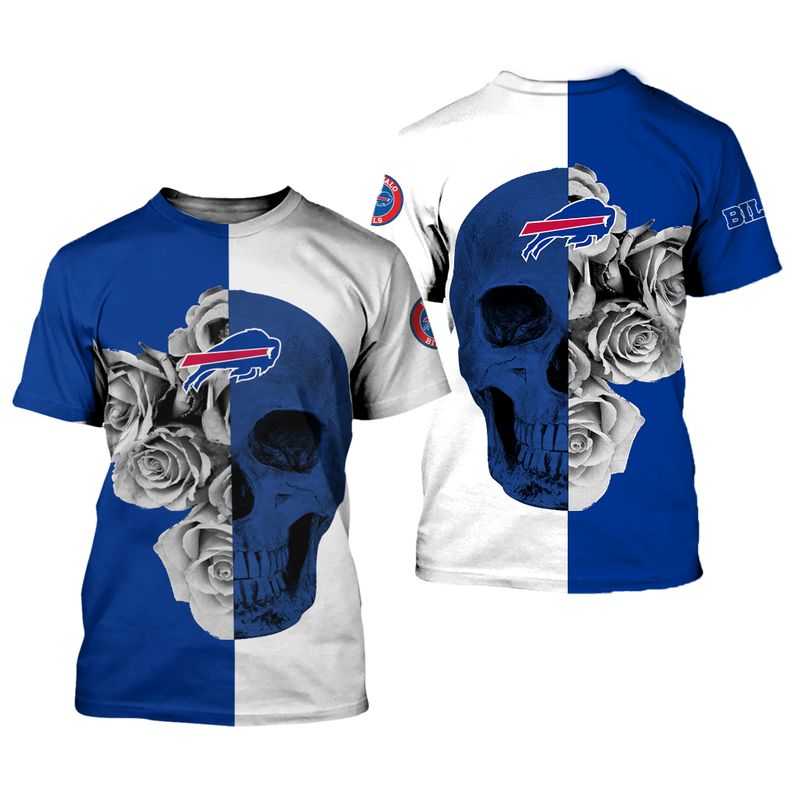 Buffalo Bills Skull & Roses Split All Over Print Shirt