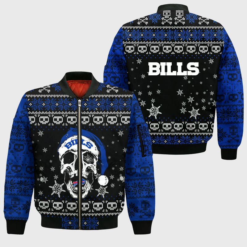 Buffalo Bills Skull Santa Ugly Christmas Bomber Jacket