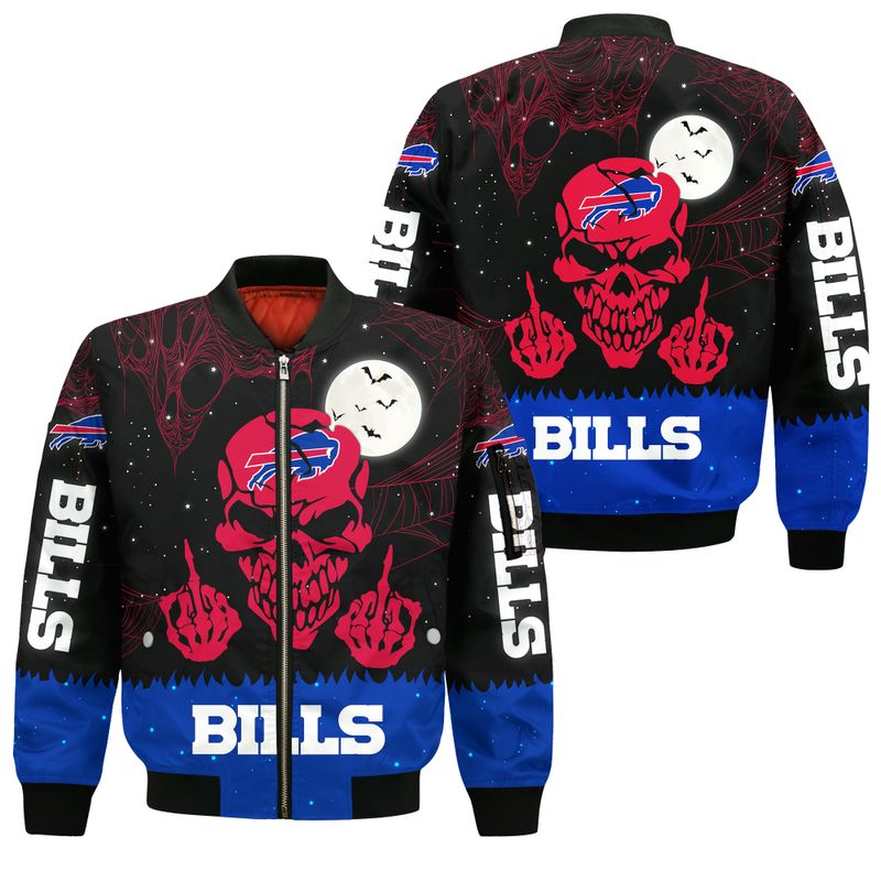 Buffalo Bills Skull with Middle Fingers Halloween Bomber Jacket