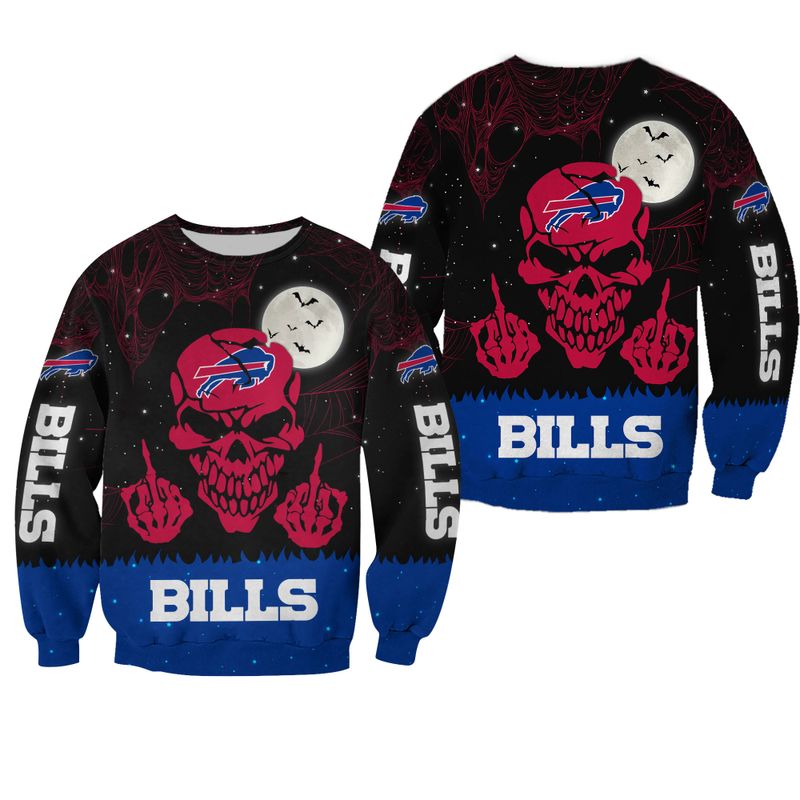 Buffalo Bills Skull with Middle Fingers Halloween Sweatshirt