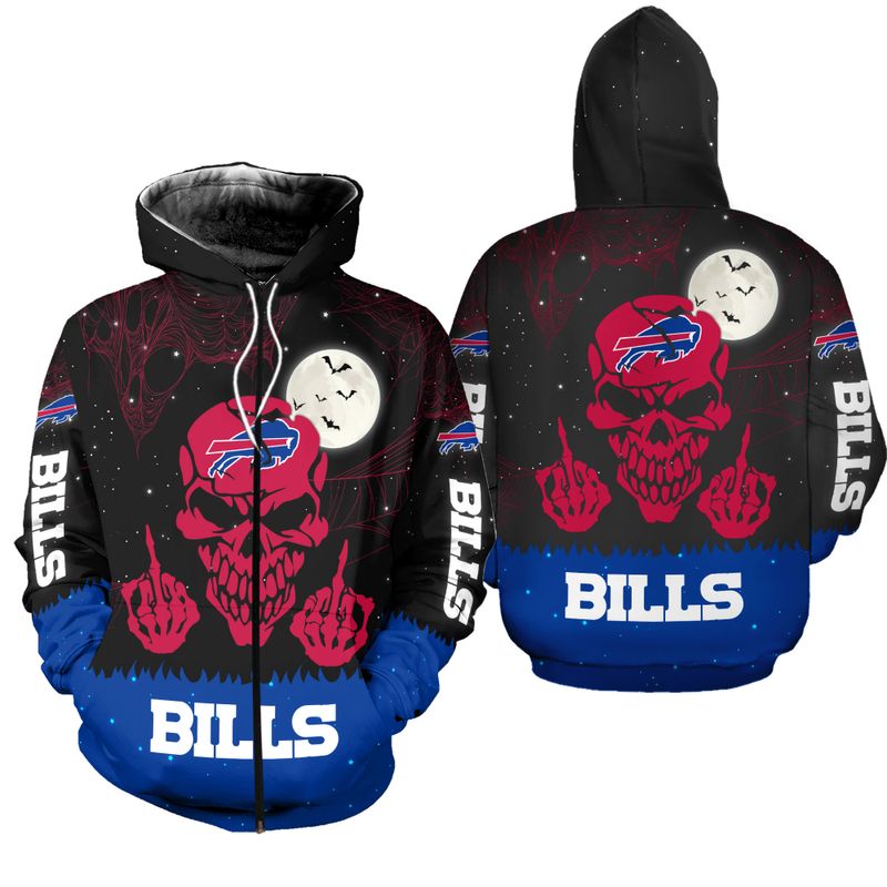 Buffalo Bills Skull with Middle Fingers Halloween Zip Hoodie