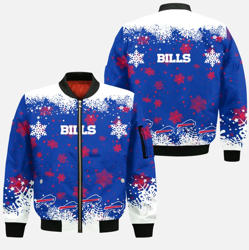 Buffalo Bills Snowflake Blizzard Christmas Bomber Jacket
