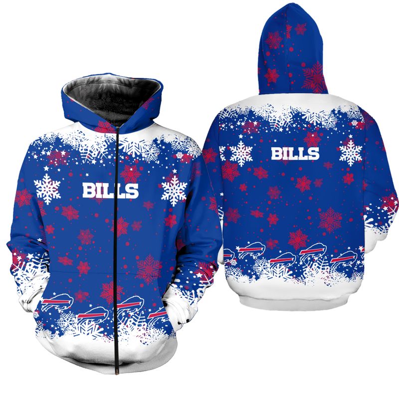 Buffalo Bills Snowflake Blizzard Christmas Zip Hoodie