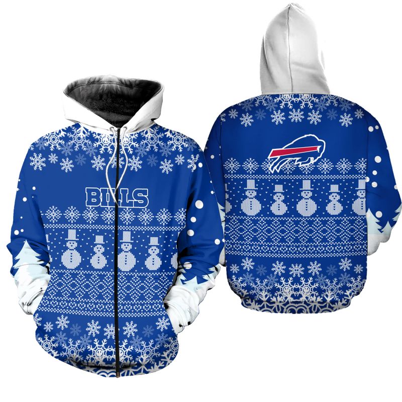 Buffalo Bills Snowman Frost Holiday Zip Hoodie