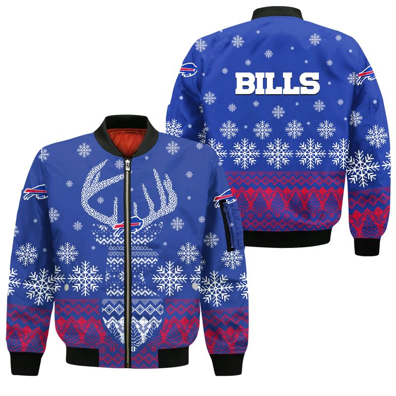 Buffalo Bills Snowy Antlers Holiday Bomber Jacket
