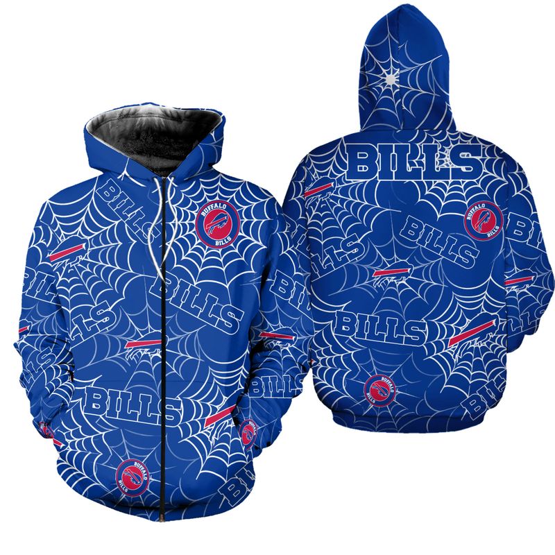 Buffalo Bills Spider Web All Over Print Zip Hoodie