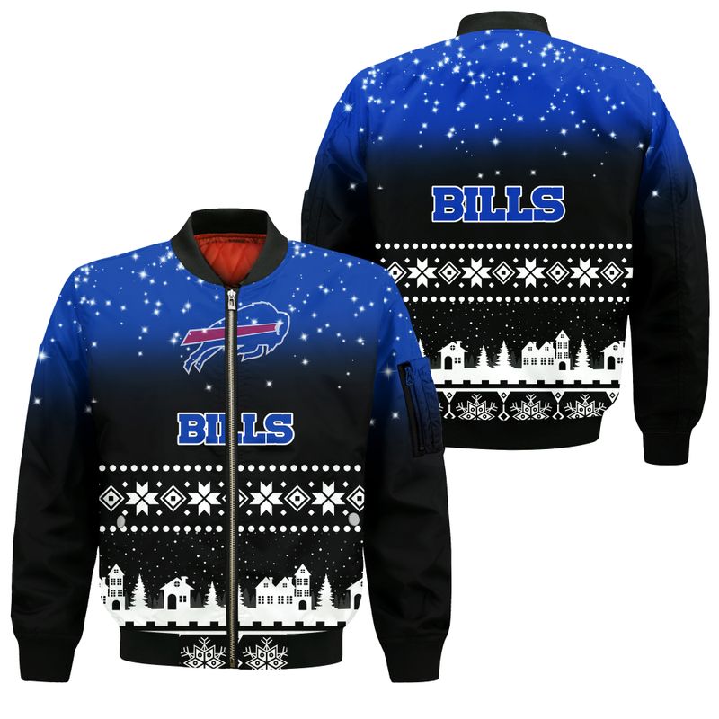 Buffalo Bills Starry Night Winter Village Bomber Jacket