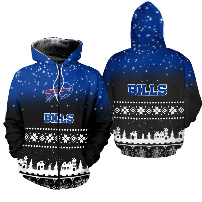 Buffalo Bills Starry Night Winter Village Zip Hoodie
