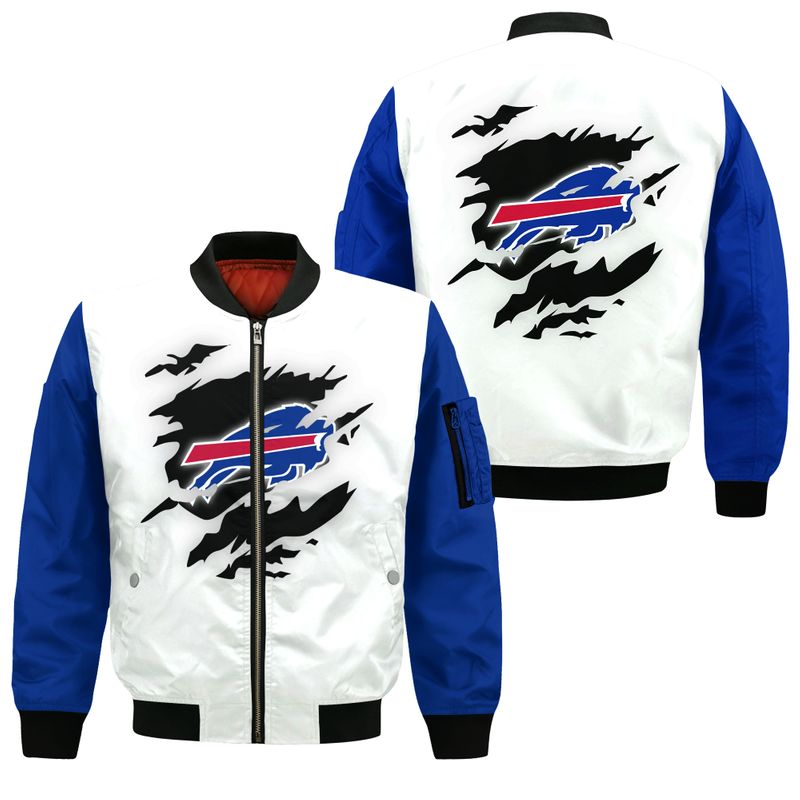 Buffalo Bills Torn Logo All Over Print Bomber Jacket