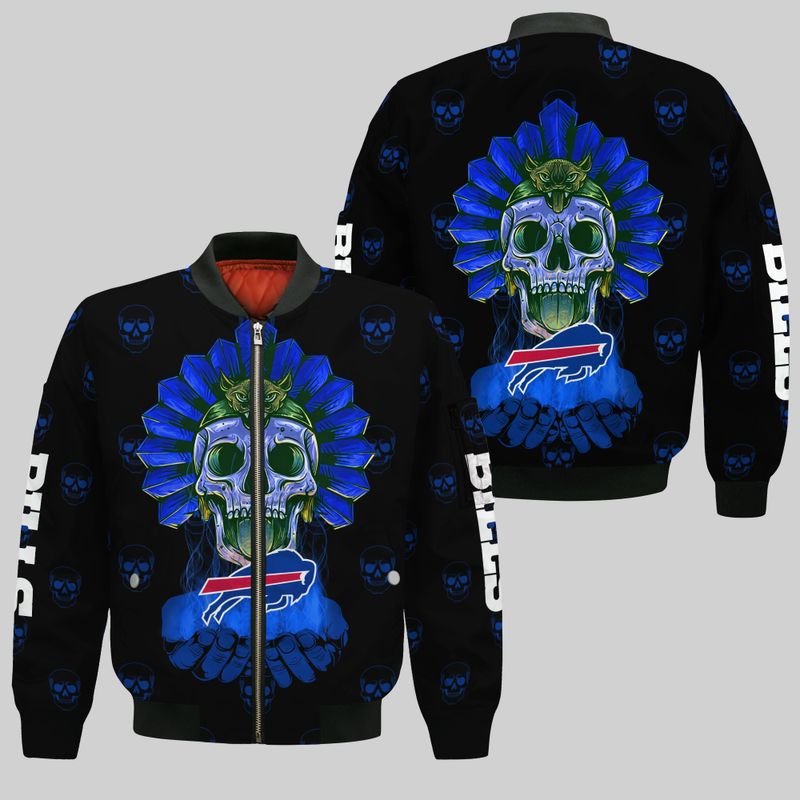 Buffalo Bills Tribal Skull Warrior Halloween Bomber Jacket